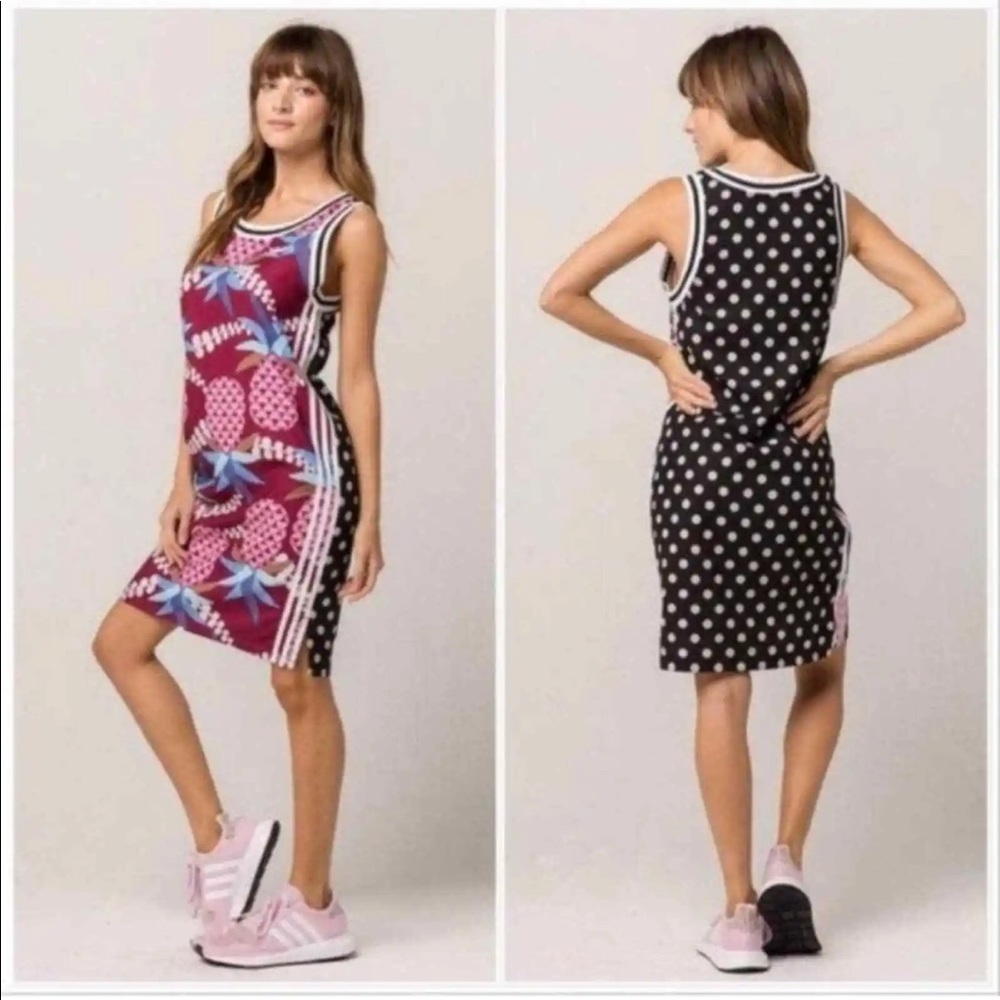 Adidas Originals X Farm Rio pineapple polka dot dress NEW!!